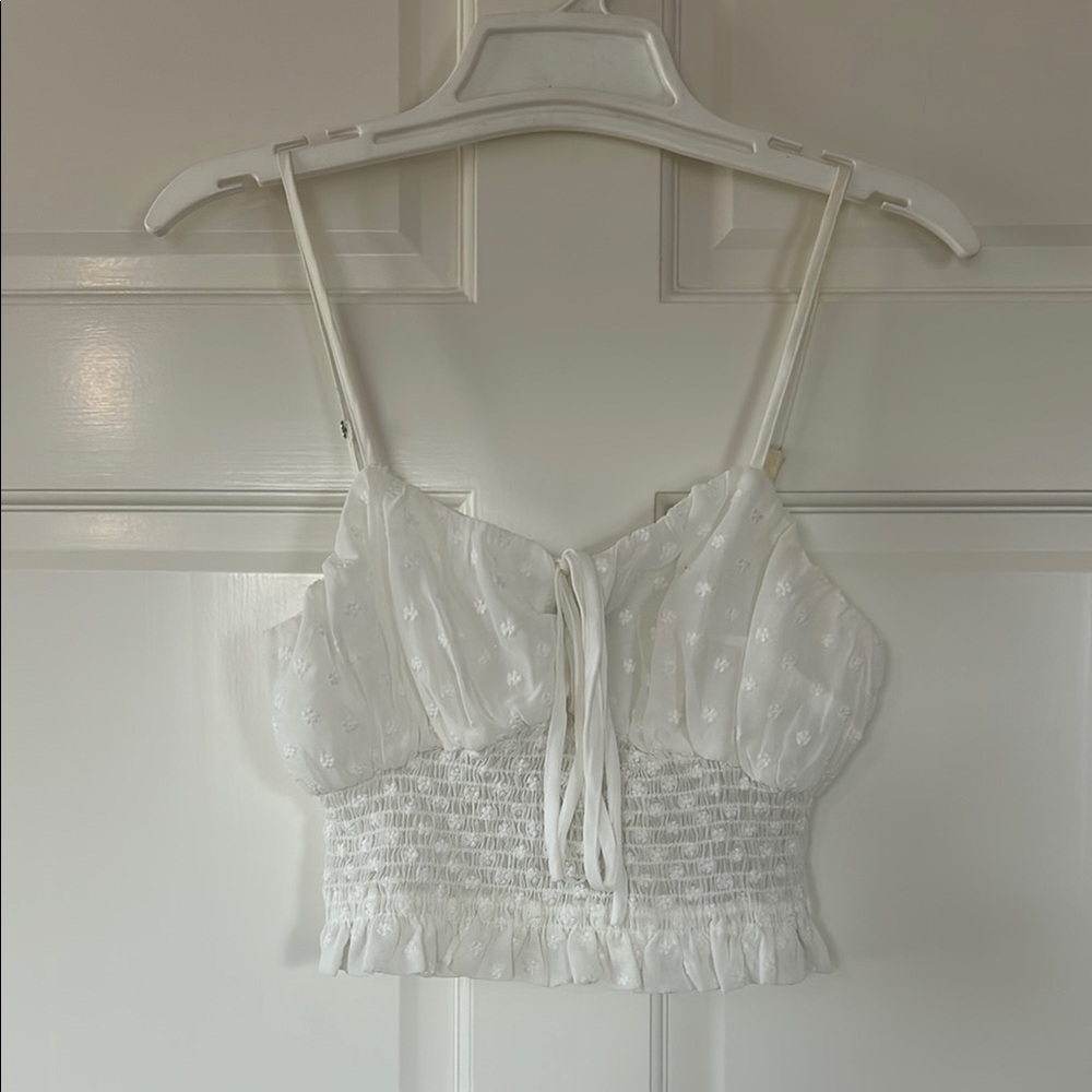 White Floral Smocked Crop Top